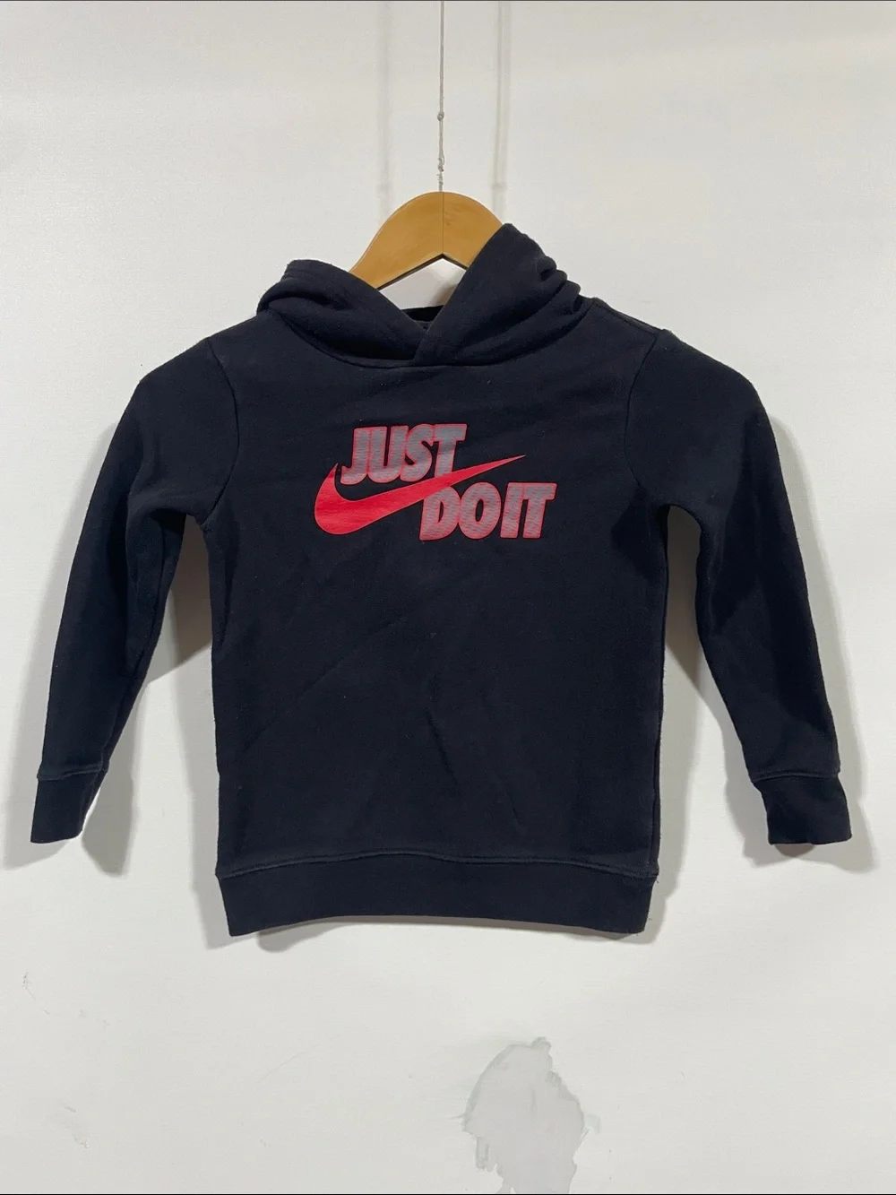 Nike Kids Black Hoodie with Pink-Red 'Just Do It' Logo